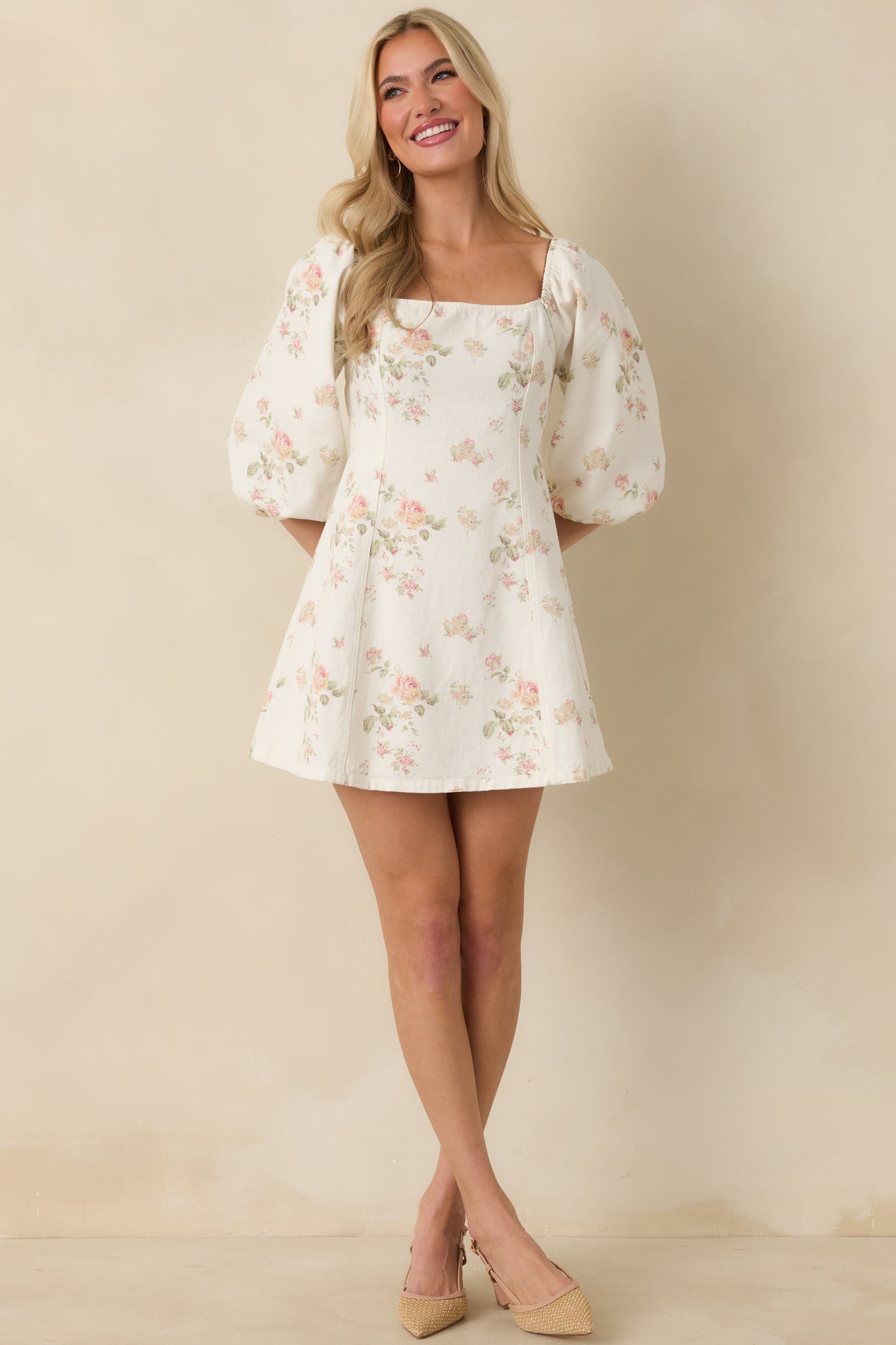 A Chance In Bloom White Multi Floral Cotton Mini Dress