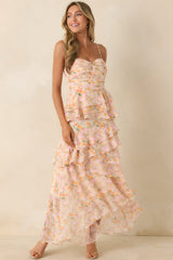 ASTR The Label Coline Pink Multi Floral Ruffle Maxi Dress