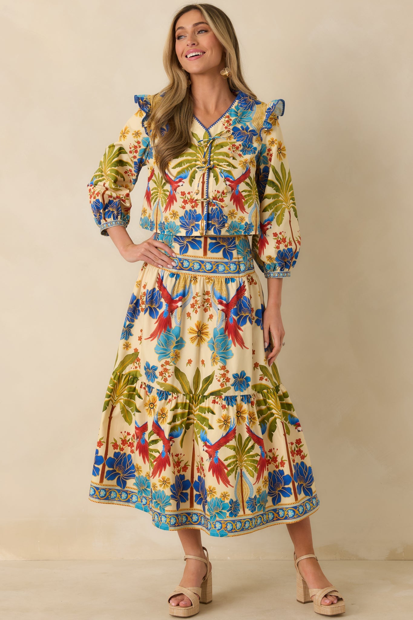 Aylaya Geneva Multi Cotton Tiered Maxi Skirt