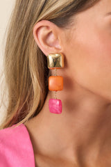 Catch the Sunset Orange & Pink Tiered Square Drop Earrings