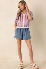 FRNCH Missy Violet Multi Stripe Cotton Blend Knit Top