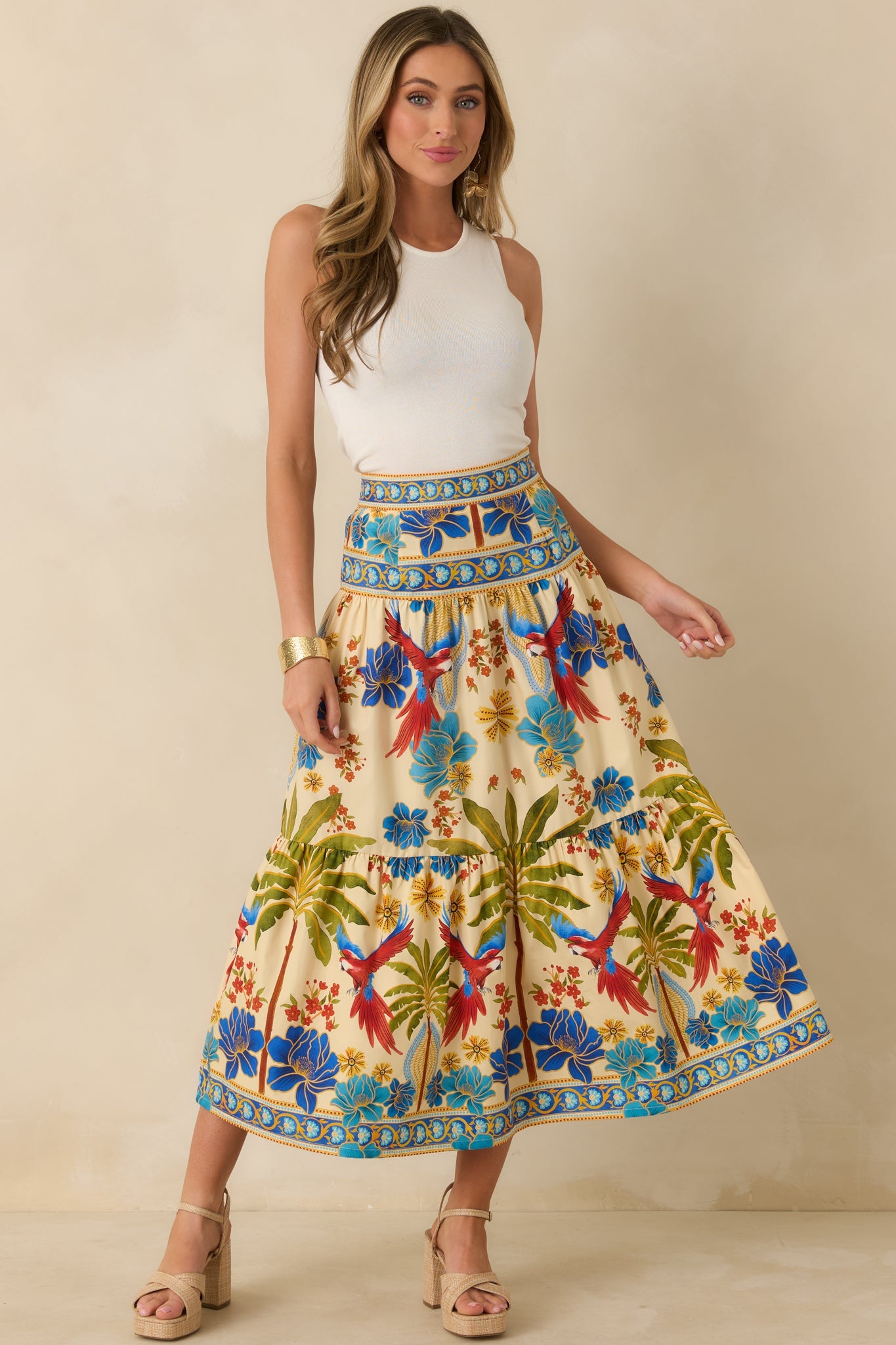 Aylaya Geneva Multi Cotton Tiered Maxi Skirt