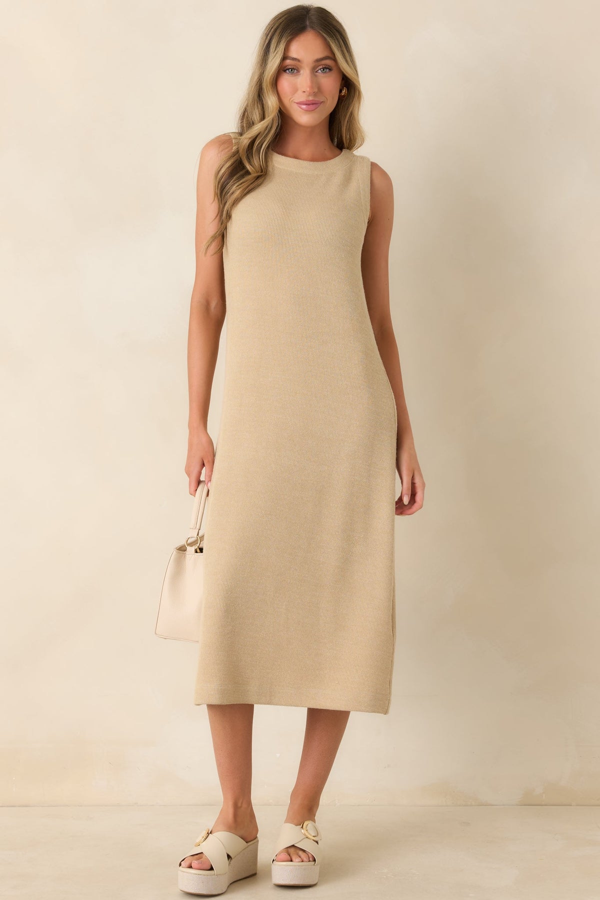 Soft Horizons Natural Rib Knit Button Back Midi Dress