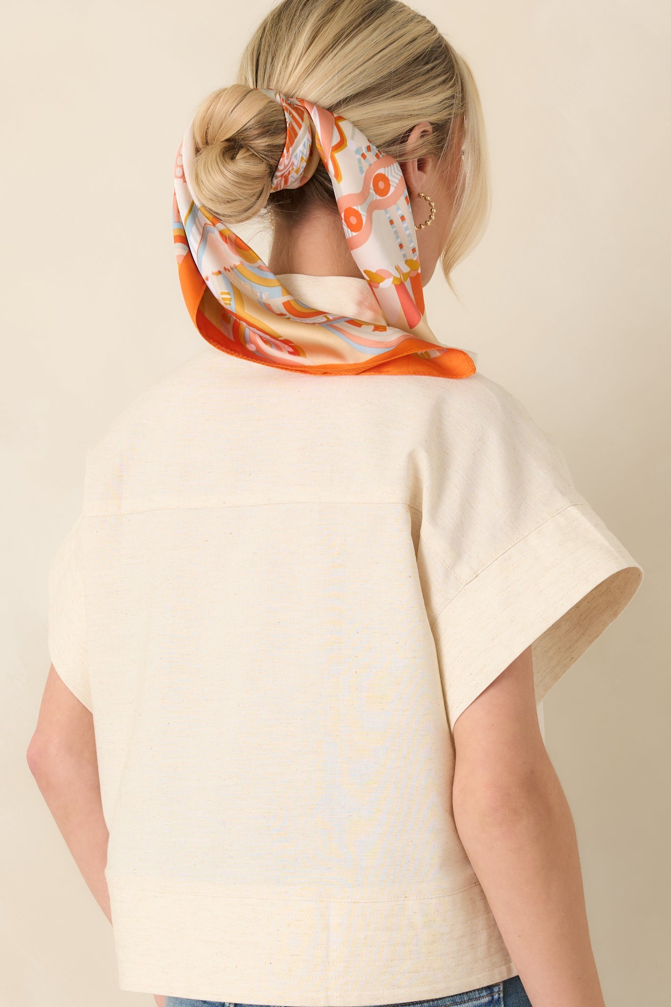 Pretty In Power Natural Cotton Linen Button-Front Mock Neck Top