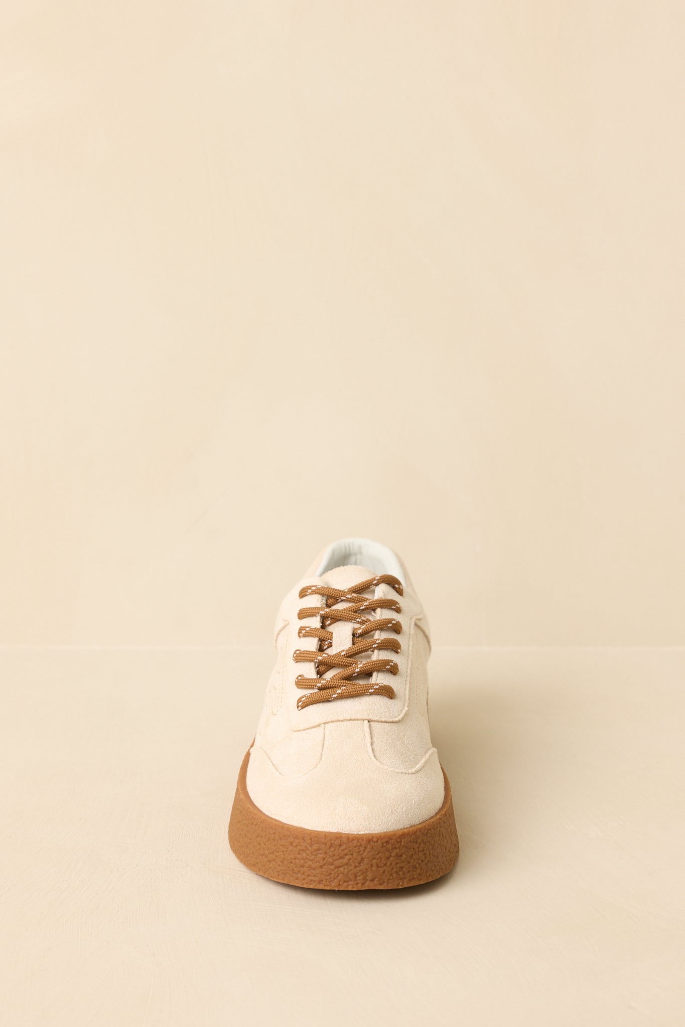 Stand Your Ground Natural Faux Suede Decorative Stitching Lace Up Sneakers