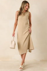 Soft Horizons Natural Rib Knit Button Back Midi Dress