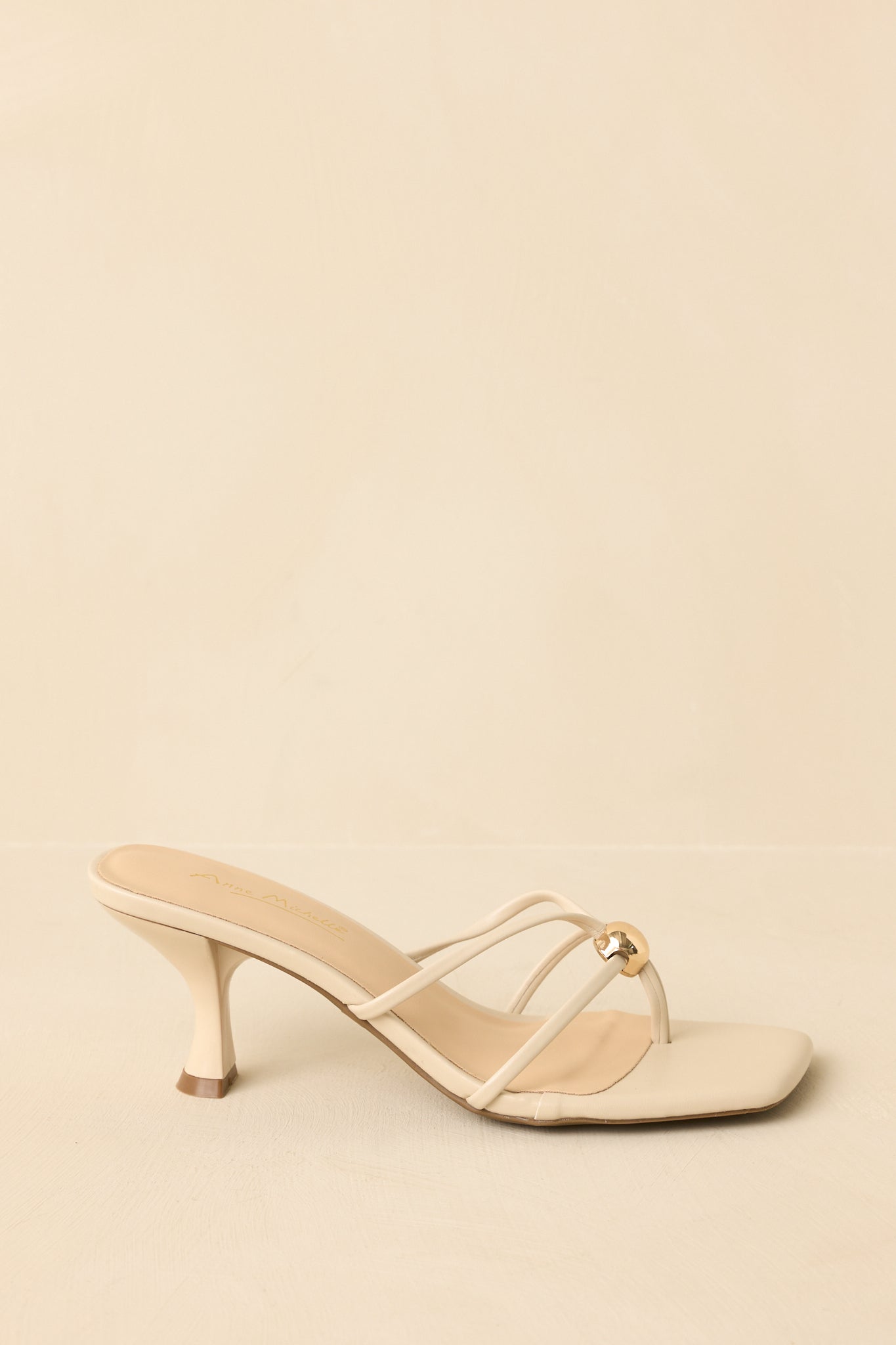 Rise and Shine Natural Faux Leather Strappy Kitten Heel Sandals