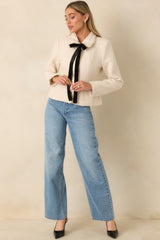 Held Together Natural Wool Blend Pearl Button & Velvet Tie Jacket