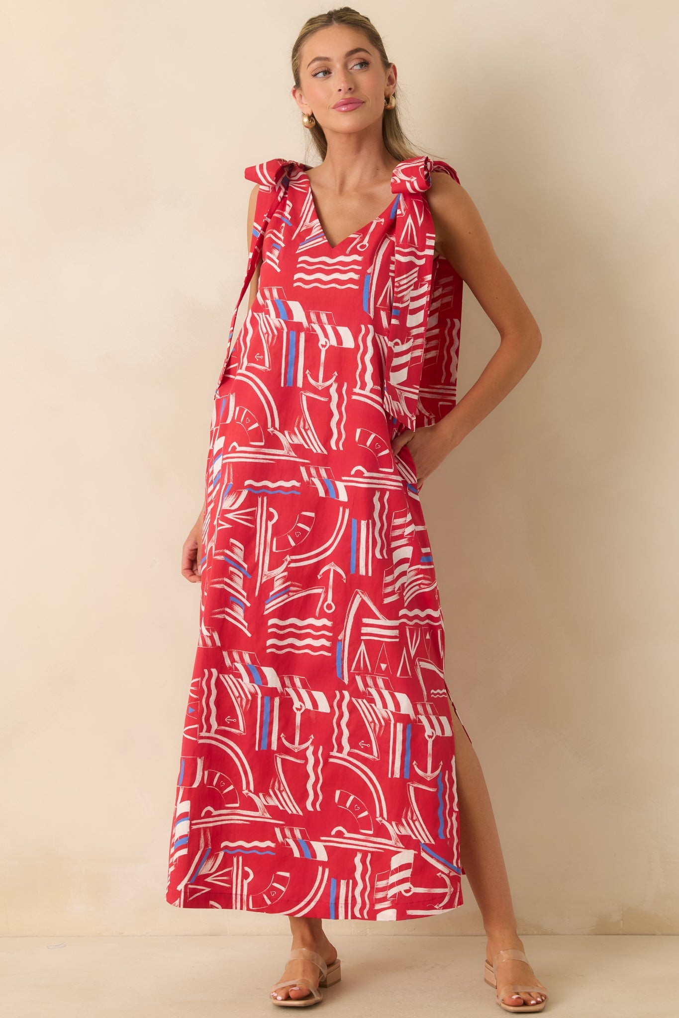 Prosperina Arden Red Multi Yacht Club Cotton Maxi Dress