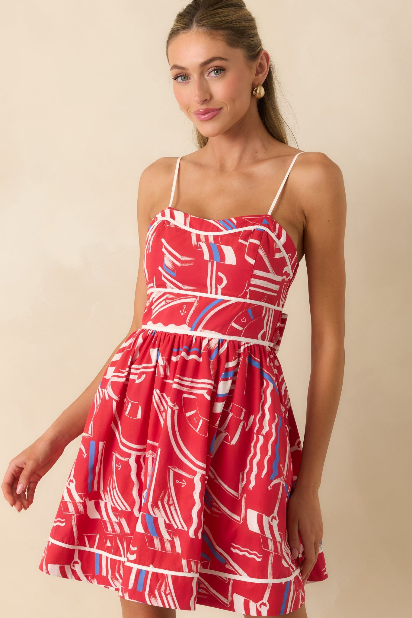 Prosperina Veronica Red Multi Yacht Club Cotton Mini Dress