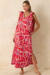 Prosperina Arden Red Multi Yacht Club Cotton Maxi Dress