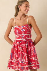 Prosperina Veronica Red Multi Yacht Club Cotton Mini Dress