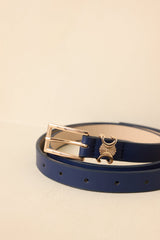 Polished & Poised Navy Faux Leather Gold Accent Slim Belt