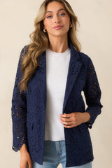 In Your Element Navy Cotton Embroidered Eyelet Blazer