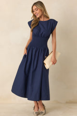 All My Devotion Navy Blue Cotton Boatneck Midi Dress