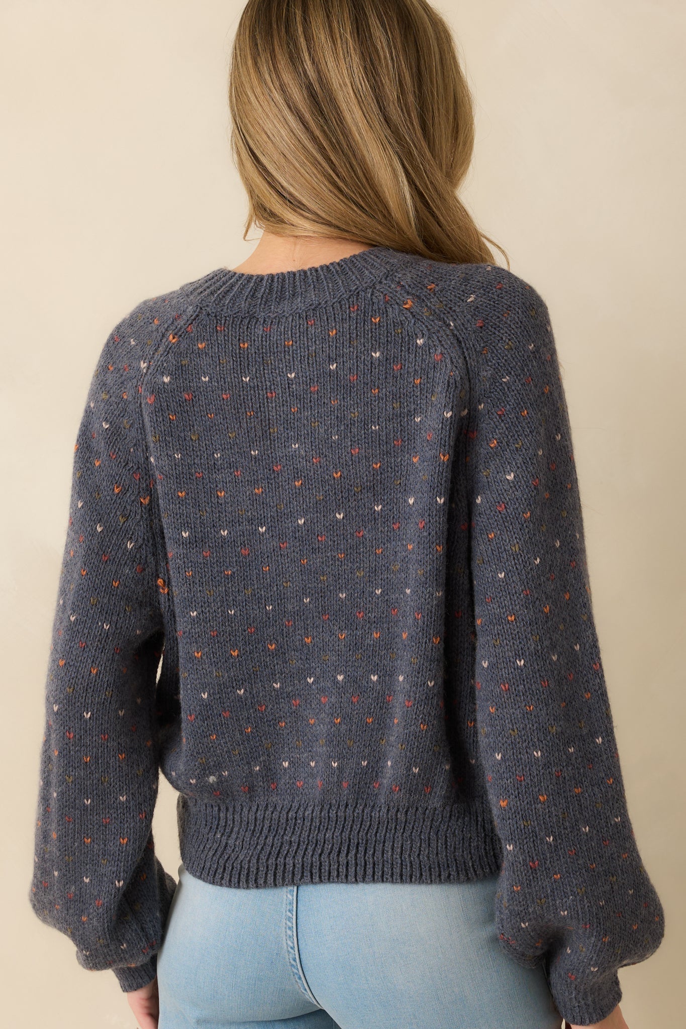 Sweet On You Navy Heather Knit Heart Button Up Cardigan Sweater