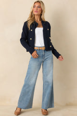 Well Kept Secrets Navy Knit Cotton Double Breasted Cardigan
