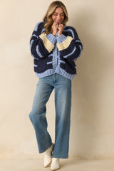 Just So You Know Navy Stripe Chunky Knit Button Front Cardigan