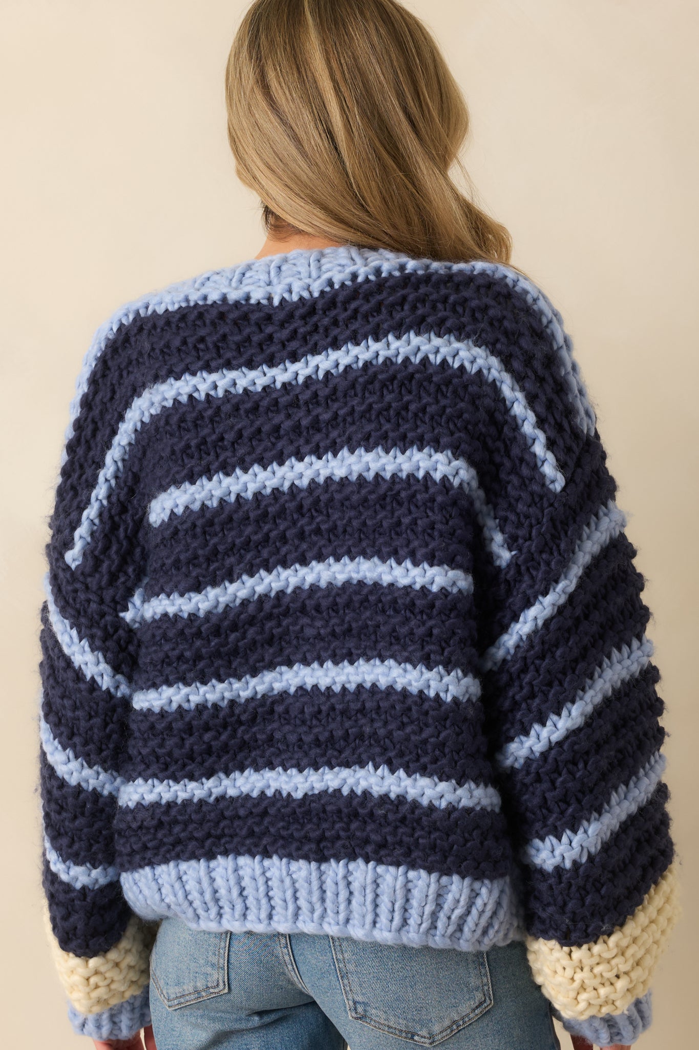 Just So You Know Navy Stripe Chunky Knit Button Front Cardigan