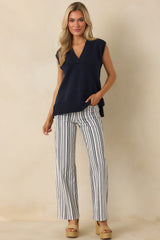 Boardwalk Bound Navy Stripe Cotton Wide Leg Pants
