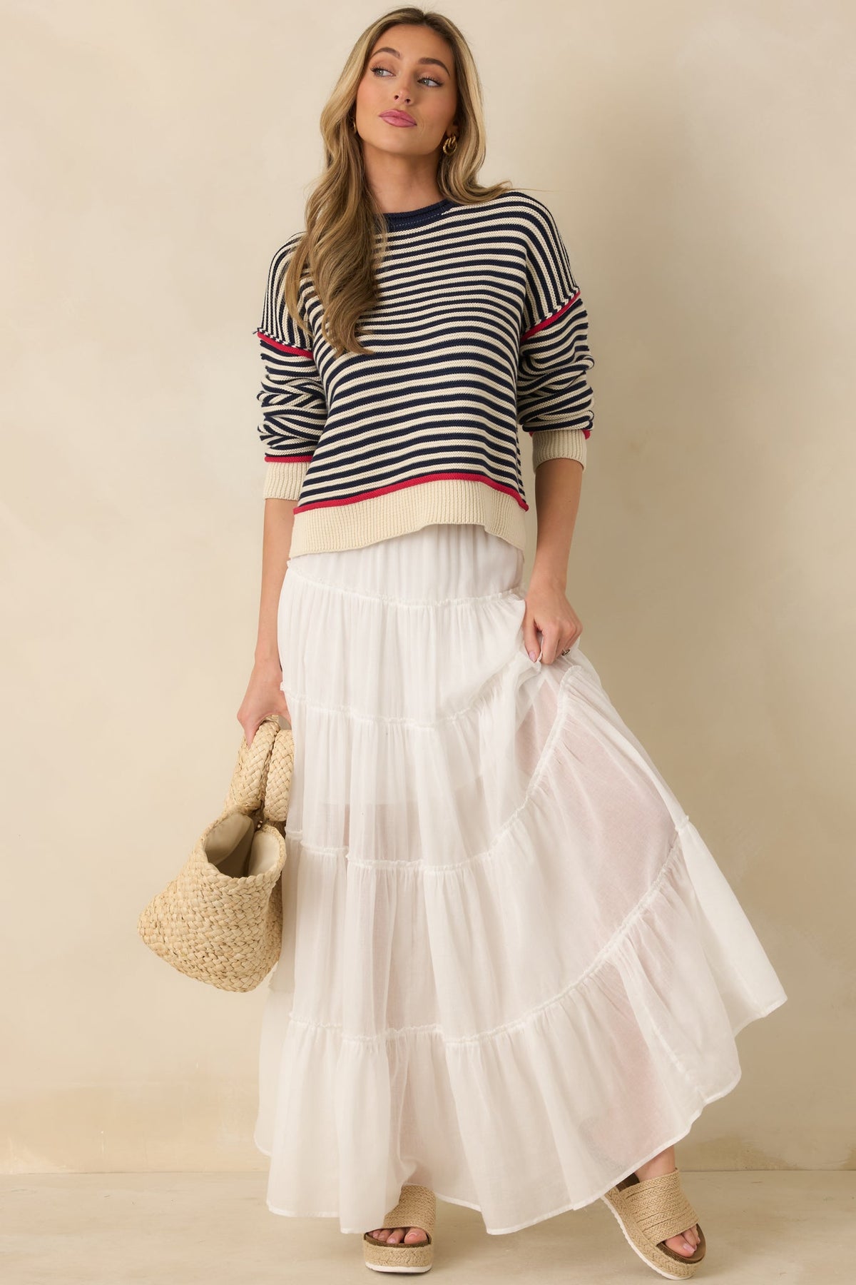 Sail With Me Navy Stripe Cotton Blend Crewneck Sweater