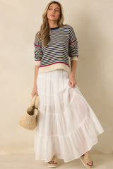 Sail With Me Navy Stripe Cotton Blend Crewneck Sweater