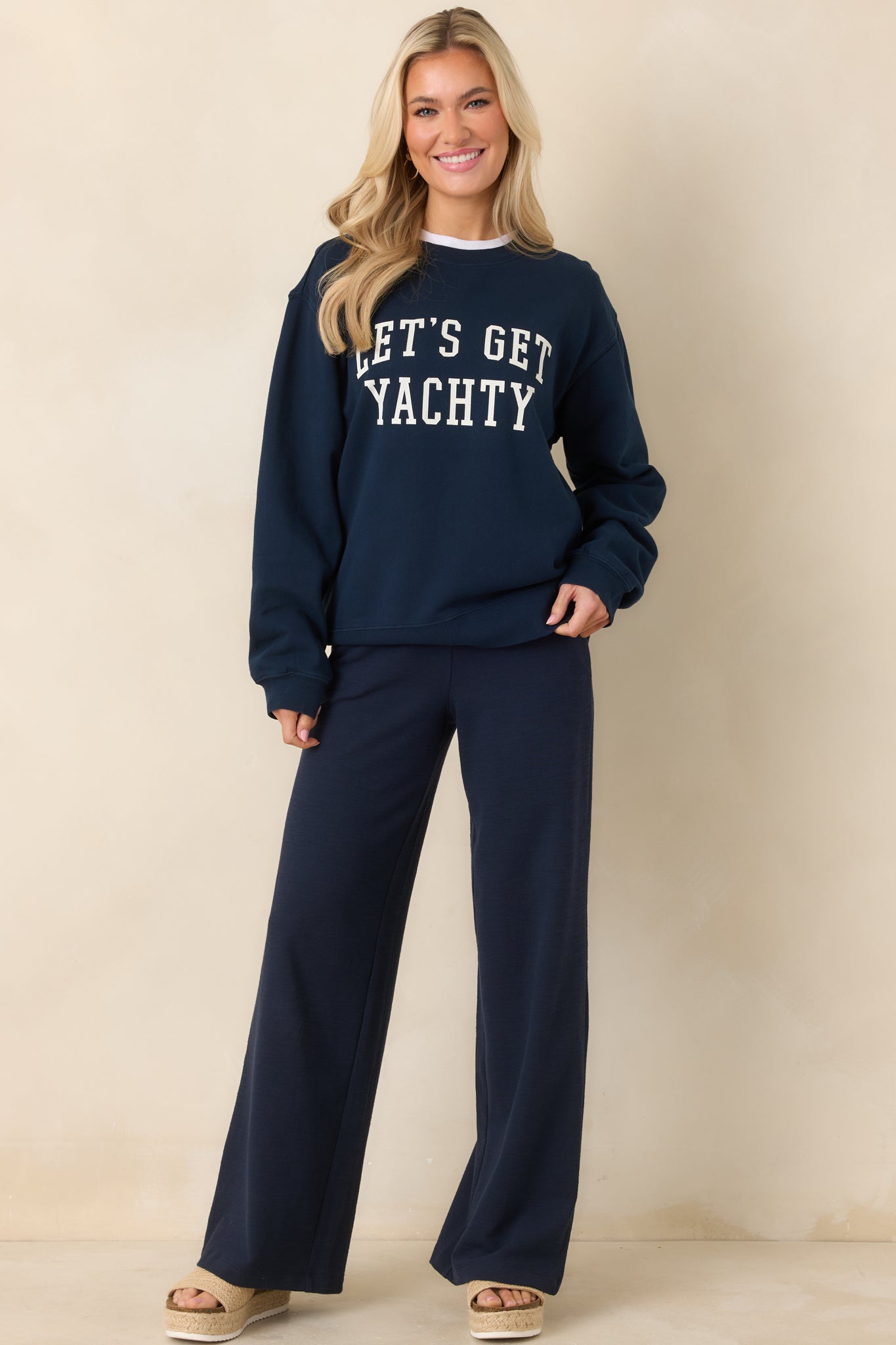Z Supply Navy Blue Cotton Yachty Boyfriend Sweatshirt