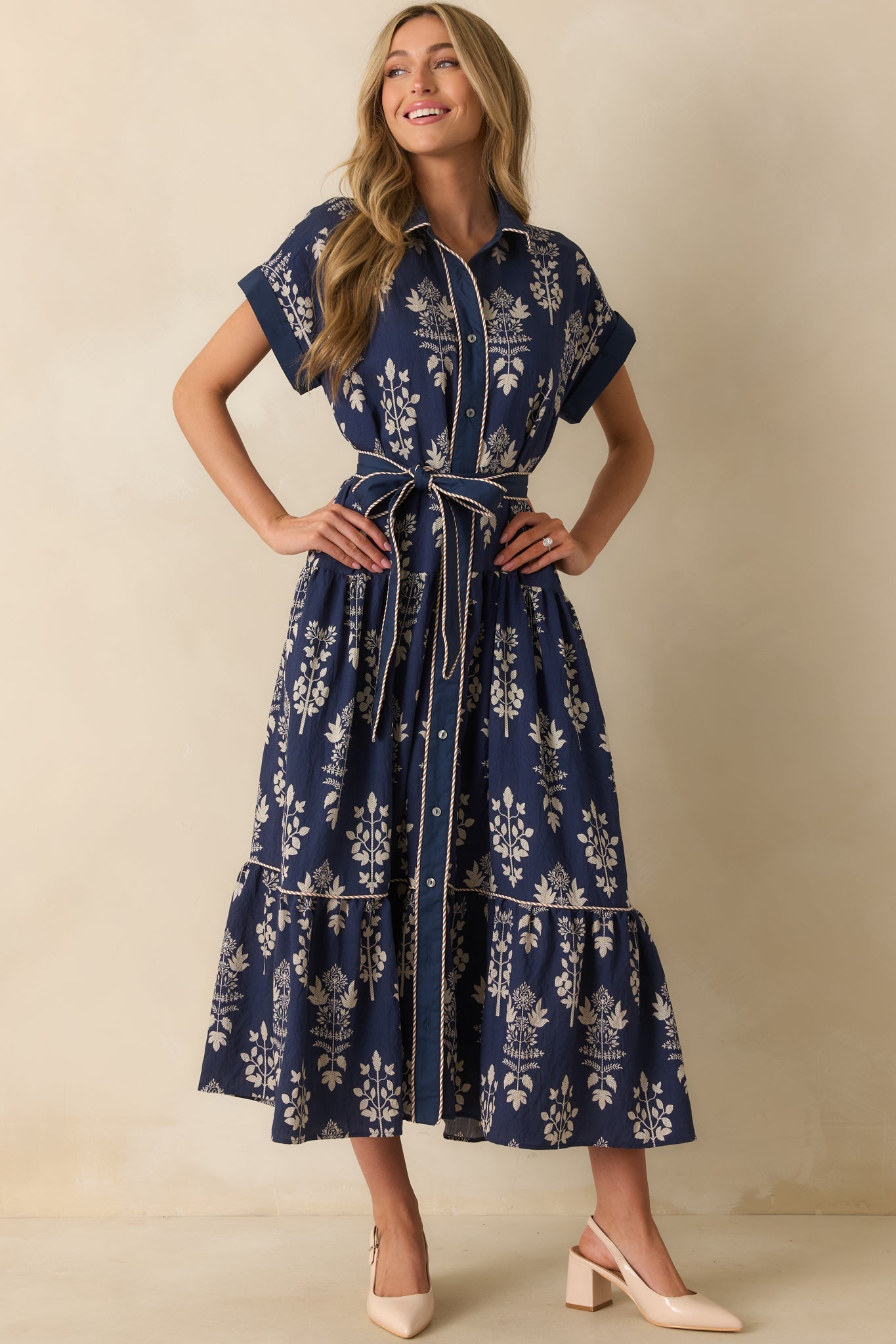 Keep Moving Forward Navy Multi Floral Print Belted Maxi Shirt Dress