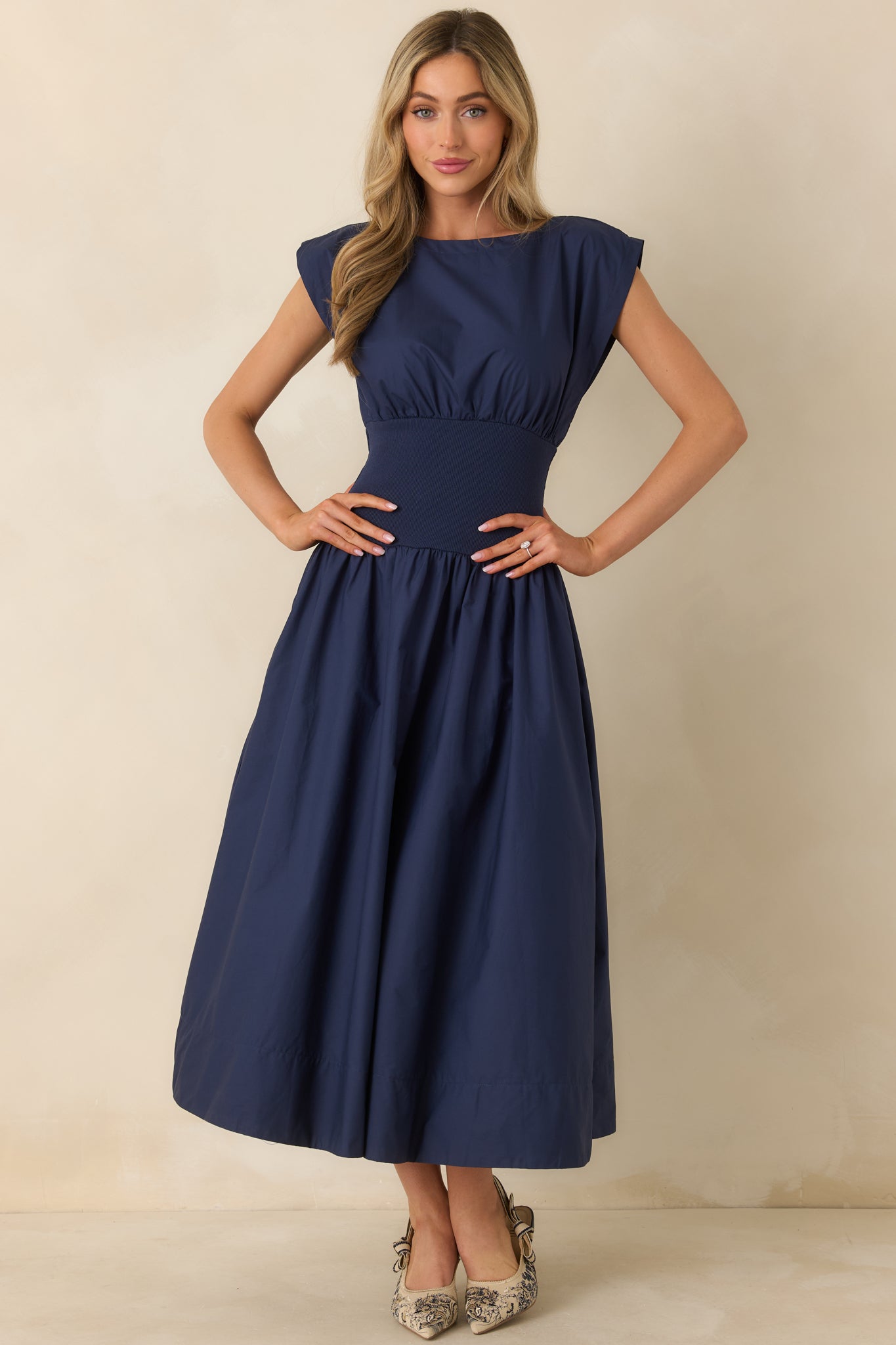 All My Devotion Navy Blue Cotton Boatneck Midi Dress