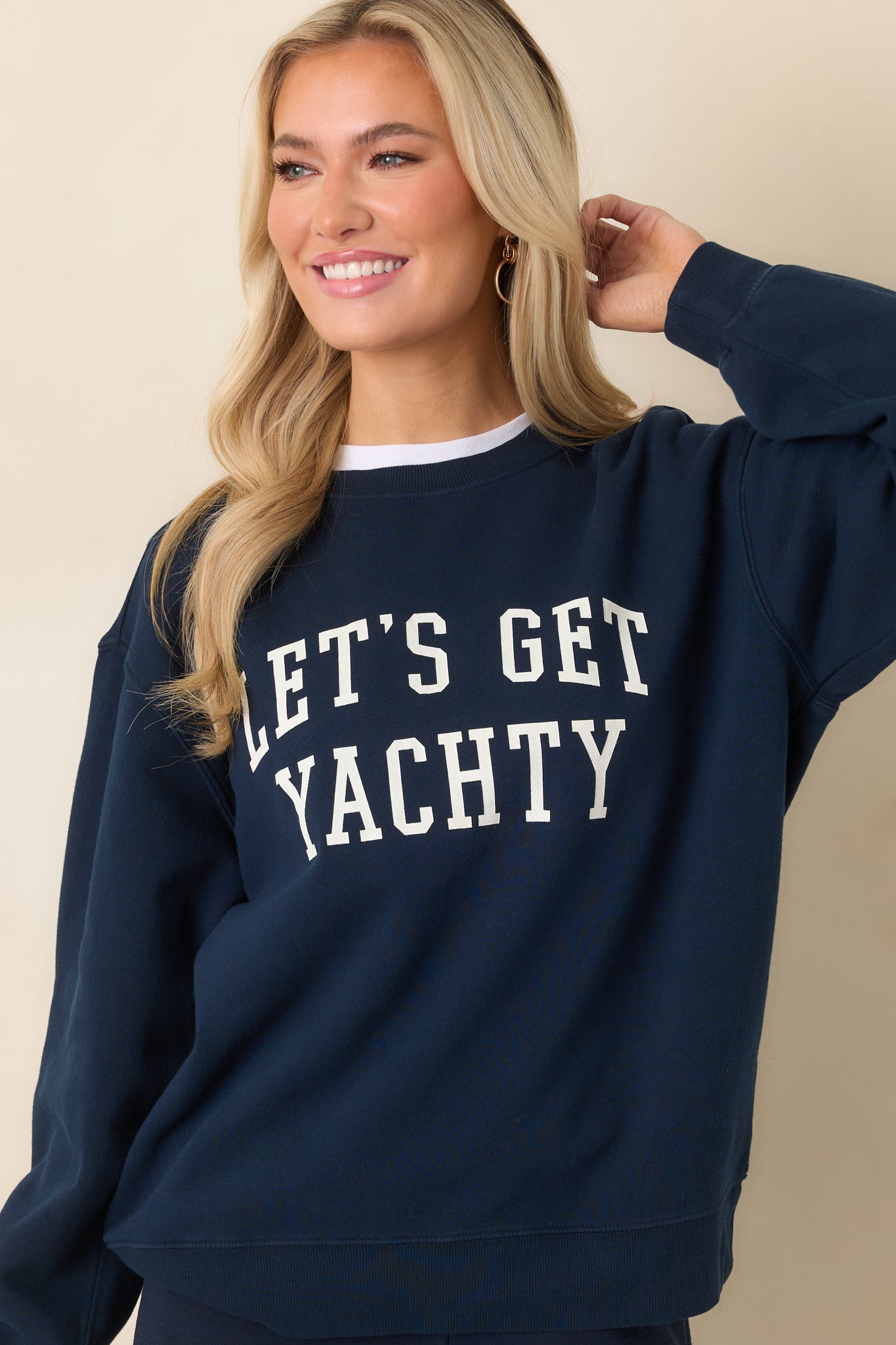 Z Supply Navy Blue Cotton Yachty Boyfriend Sweatshirt