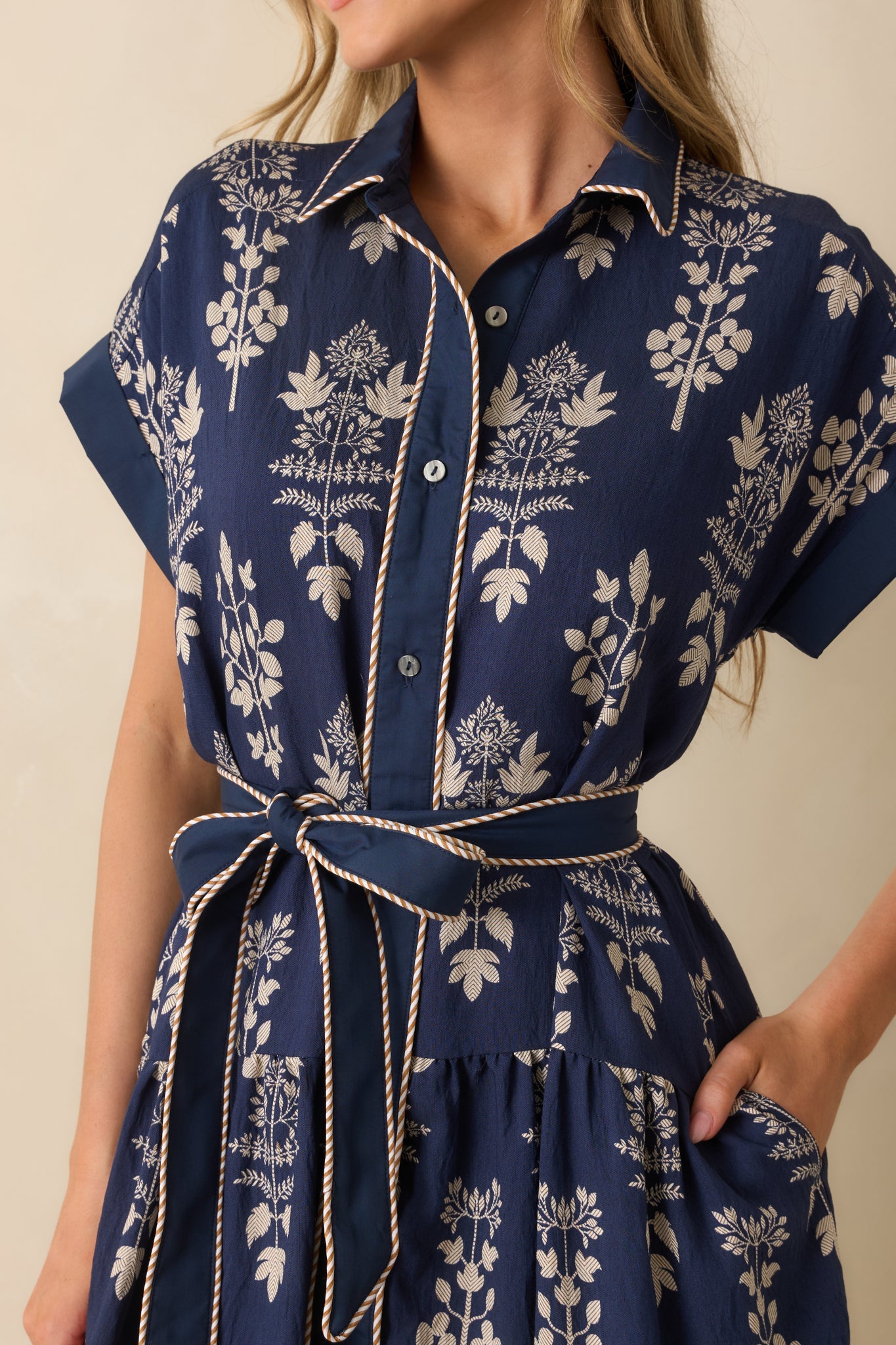 Keep Moving Forward Navy Multi Floral Print Belted Maxi Shirt Dress
