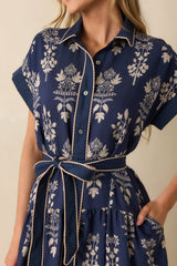 Keep Moving Forward Navy Multi Floral Print Belted Maxi Shirt Dress