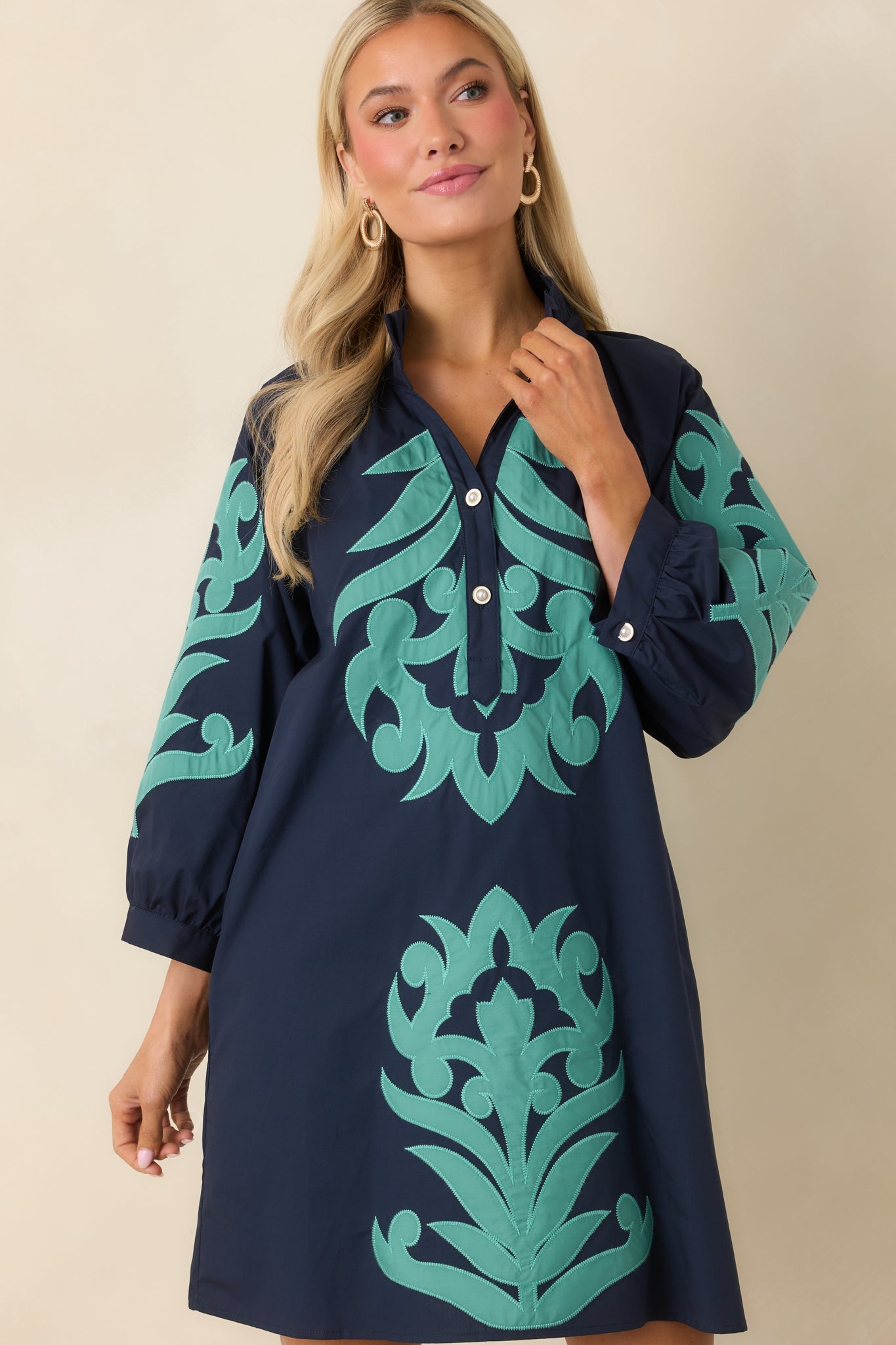 Bold Impressions Navy & Aqua Contrast Detail Tunic Mini Dress