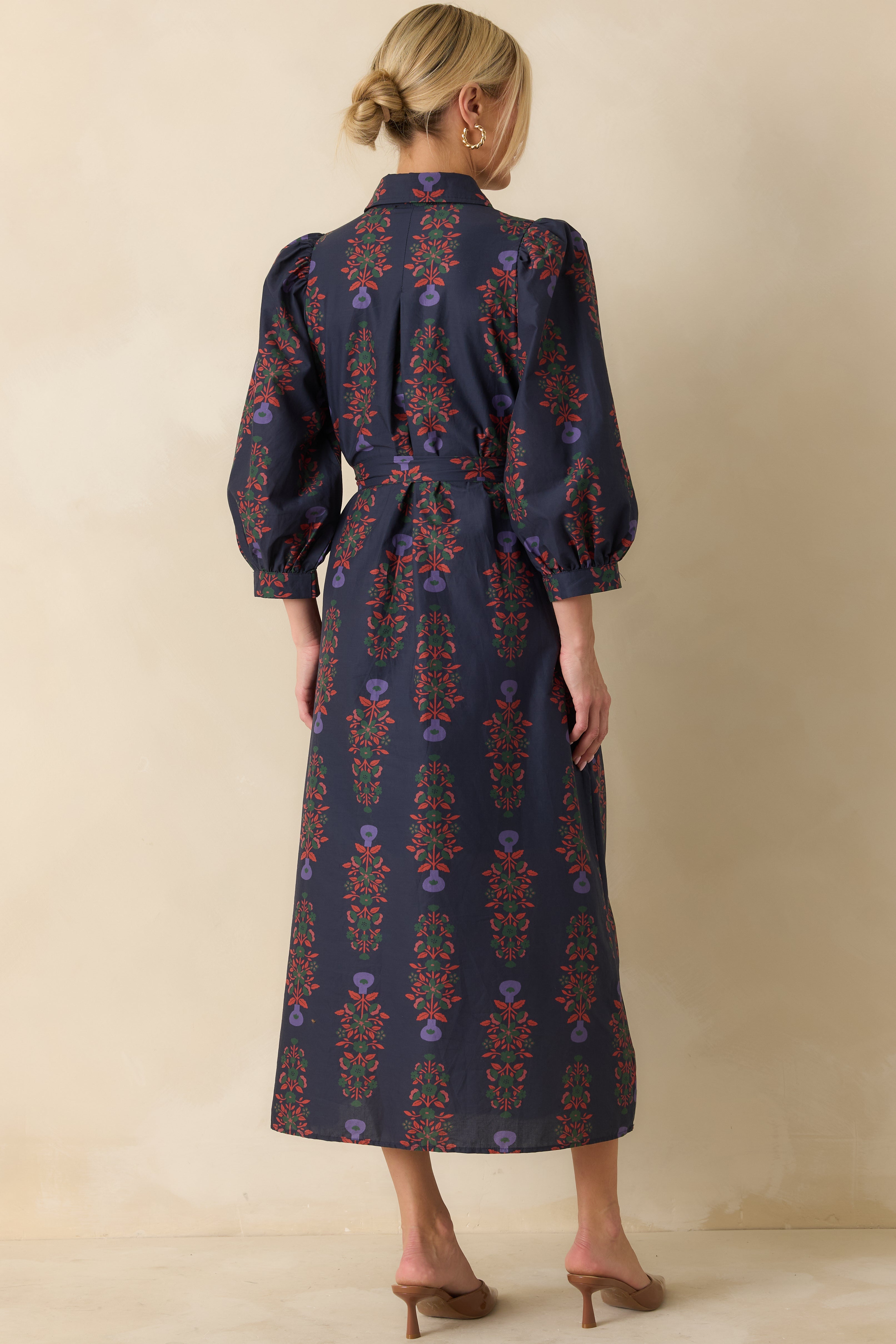Midnight Bloom Navy Multi Floral Print Cotton Button Up Maxi Dress