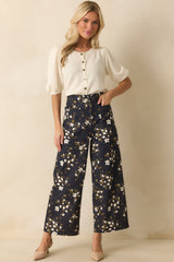 Made For These Moments Navy Floral Print Cotton Wide Leg Jeans