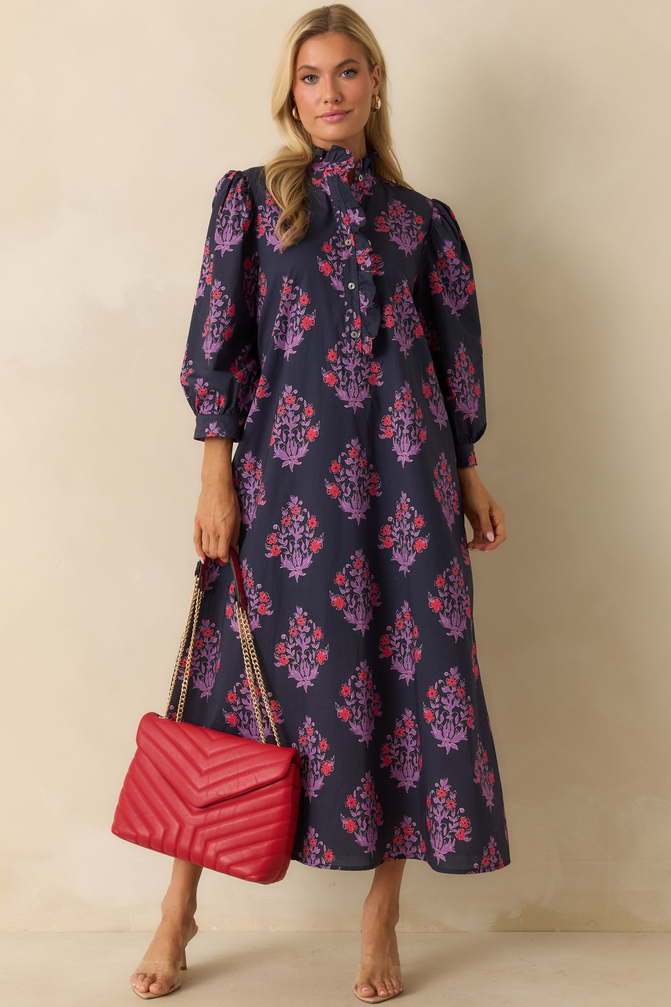 You'll See Soon Enough Navy Multi Floral Cotton Maxi Dress