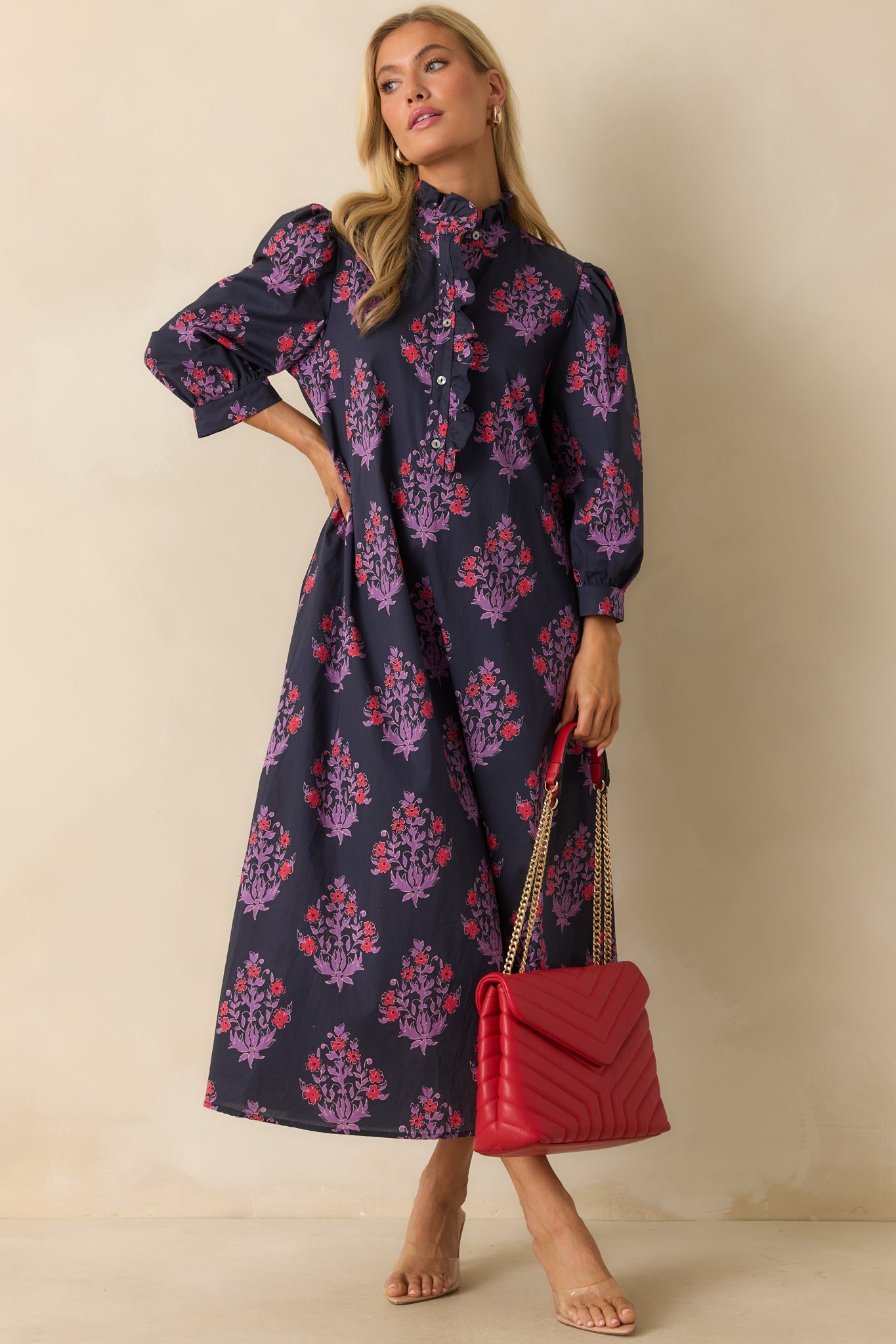 You'll See Soon Enough Navy Multi Floral Cotton Maxi Dress