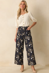 Made For These Moments Navy Floral Print Cotton Wide Leg Jeans