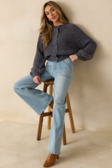 Sweet On You Navy Heather Knit Heart Button Up Cardigan Sweater