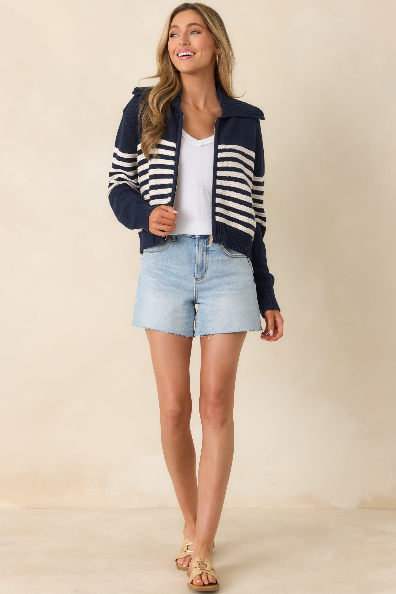 Z Supply Kovac Navy & Ivory Stripe Cotton Sweater Jacket