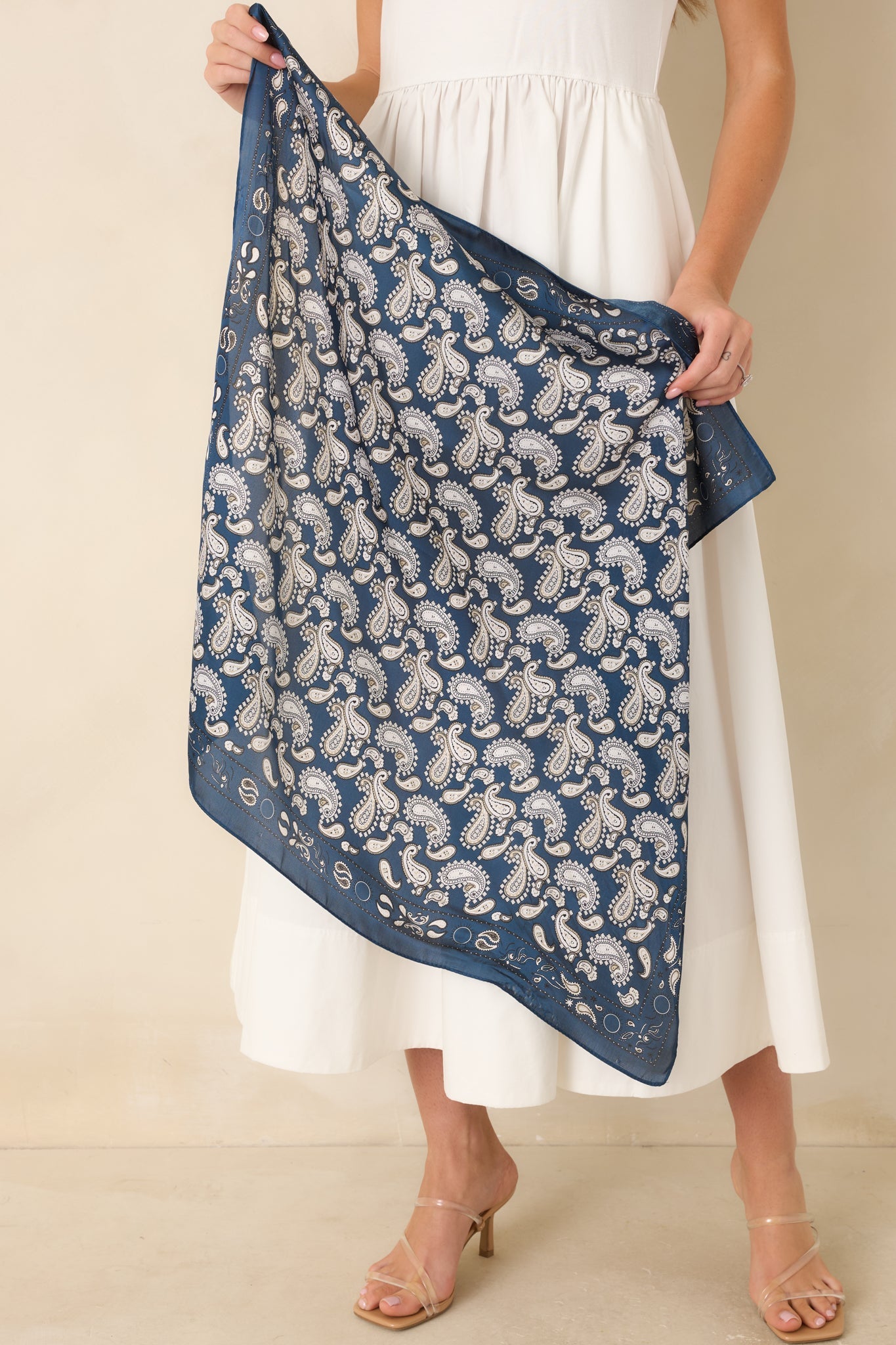 Stars & Satin Navy Paisley Satin Scarf