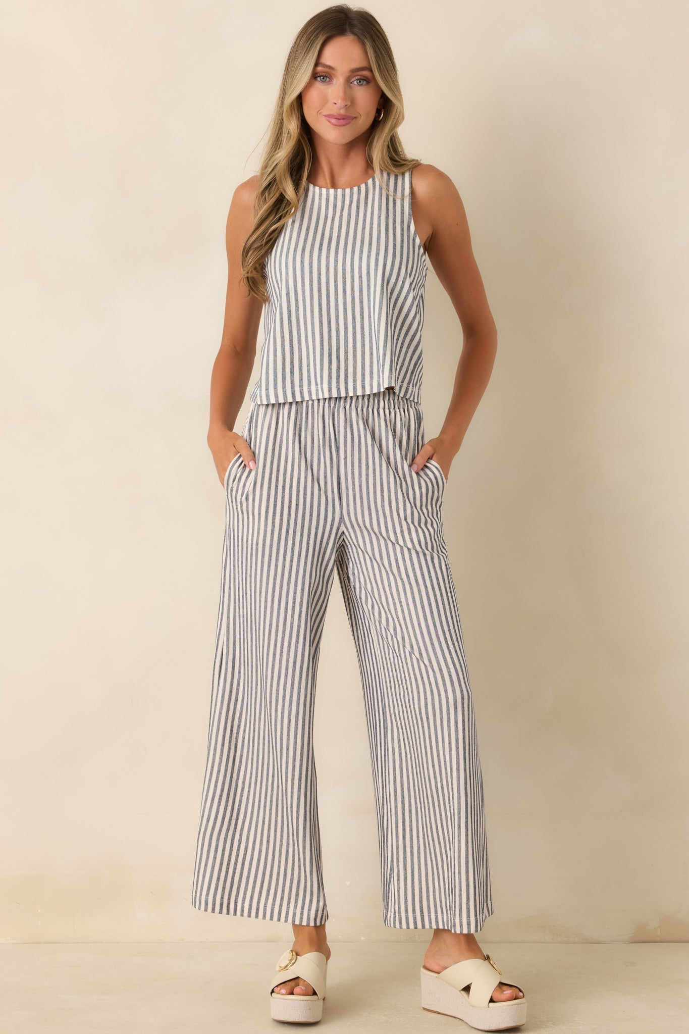 Z Supply Scout Navy & Ivory Cotton Knit Stripe Pants