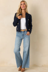 Well Kept Secrets Navy Knit Cotton Double Breasted Cardigan