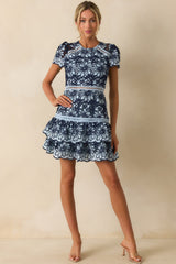 Can't Miss This Blue Multi Floral Embroidered Lace Mini Dress