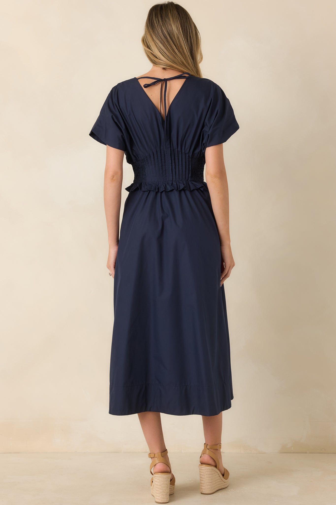 Let It Be Easy Navy Smocked Waist Zip Maxi Dress