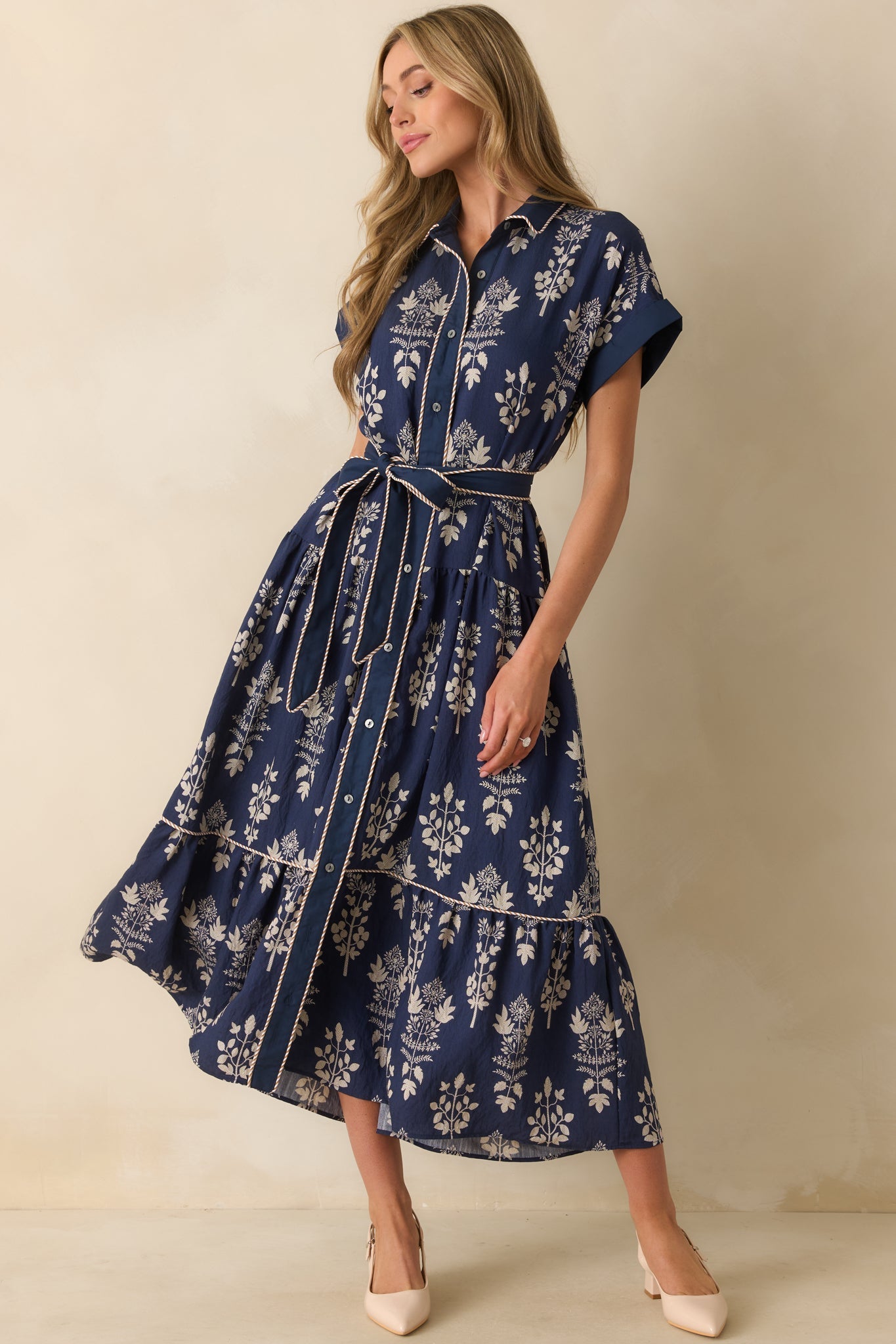 Keep Moving Forward Navy Multi Floral Print Belted Maxi Shirt Dress