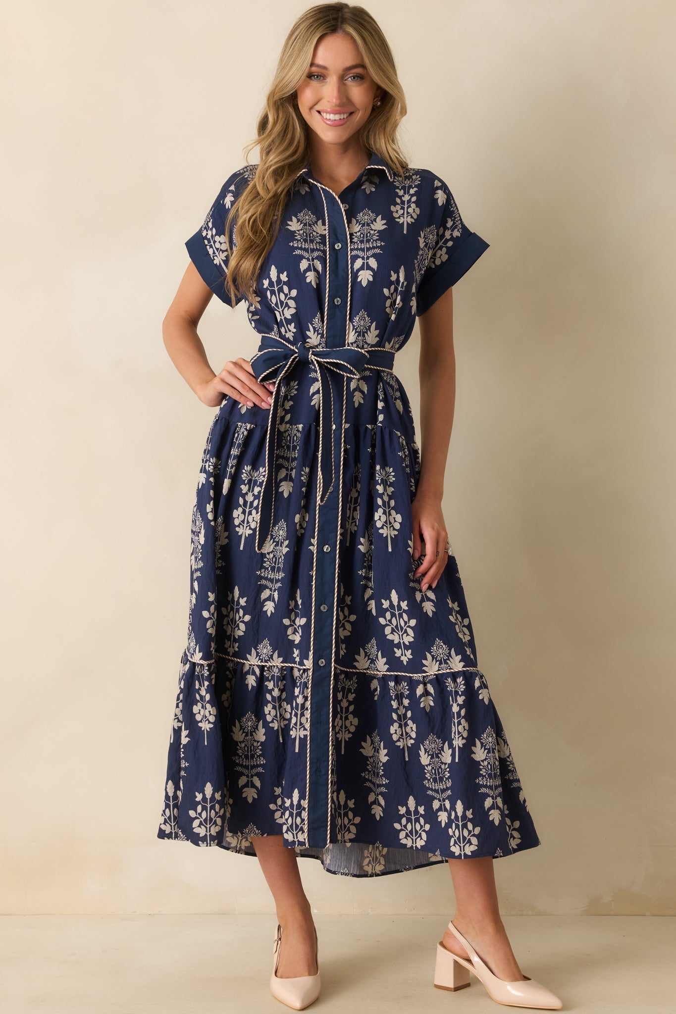 Keep Moving Forward Navy Multi Floral Print Belted Maxi Shirt Dress