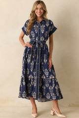 Keep Moving Forward Navy Multi Floral Print Belted Maxi Shirt Dress
