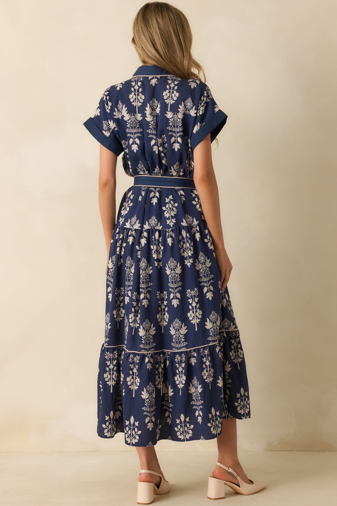Keep Moving Forward Navy Multi Floral Print Belted Maxi Shirt Dress