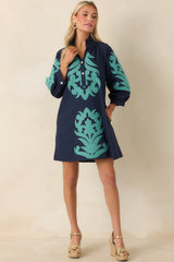 Bold Impressions Navy & Aqua Contrast Detail Tunic Mini Dress